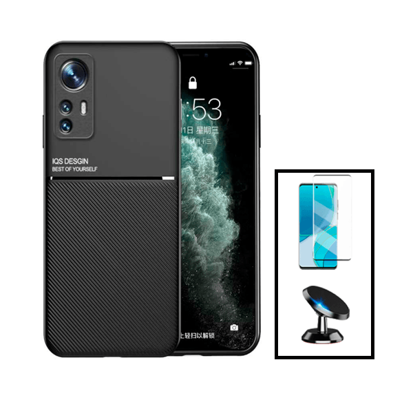 Kit Capa Magnetic Lux + Película Vidro Premium Full Cover Curved + Suporte Magnético de Carro para Xiaomi 12X - Preto