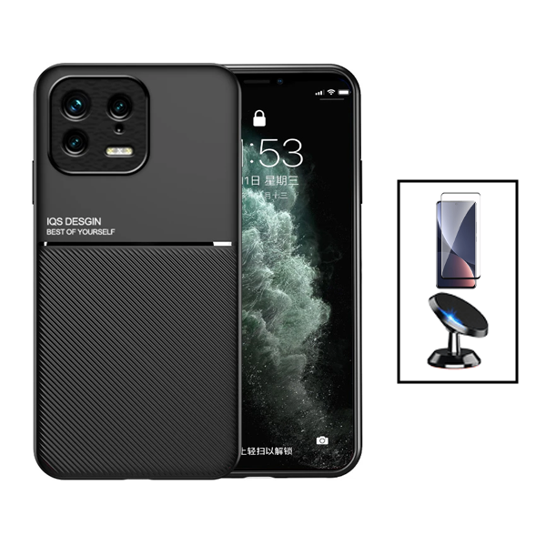 Kit Capa Magnetic Lux + Película Vidro Premium Full Cover Curved + Suporte Magnético de Carro para Xiaomi 13 Pro - Preto