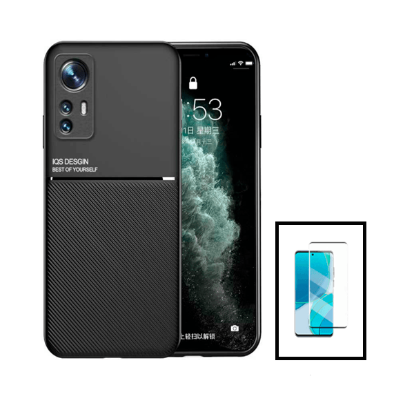 Kit Capa Magnetic Lux + Película Vidro Premium Full Cover Curved para Xiaomi 12 - Preto