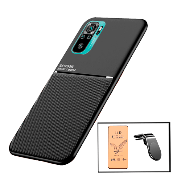 Kit Capa Magnetic Lux + Película CeramicGlass + Suporte Magnético L Safe Driving para Xiaomi Redmi Note 10 Pro