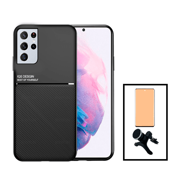 Kit Capa Magnetic Lux + Película CeramicGlass + Suporte Magnético de Carro Reforçado para Samsung Galaxy S22 Ultra 5G - Preto