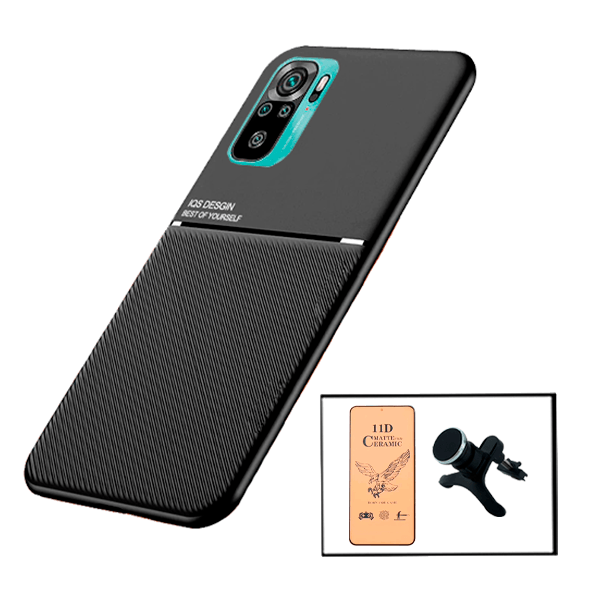 Kit Capa Magnetic Lux + Película CeramicGlass + Suporte Magnético de Carro Reforçado para Xiaomi Redmi Note 10 Pro
