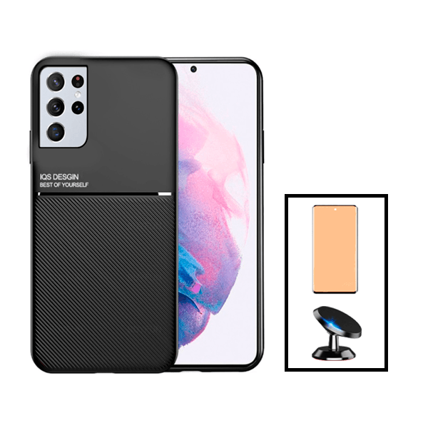 Kit Capa Magnetic Lux + Película CeramicGlass + Suporte Magnético de Carro para Samsung Galaxy S22 Ultra 5G - Preto