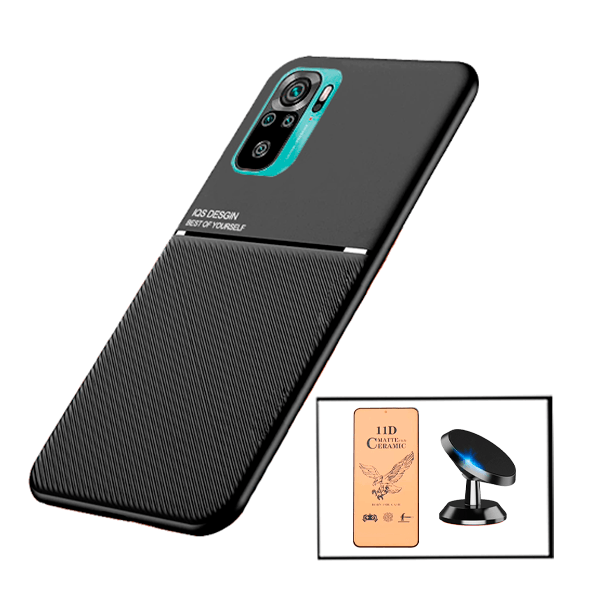 Kit Capa Magnetic Lux + Película CeramicGlass + Suporte Magnético de Carro para Xiaomi Redmi Note 10 Pro