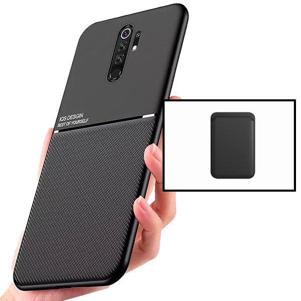 Kit Capa Magnetic Lux + Magnetic Wallet Preto para Xiaomi Redmi 9 Prime