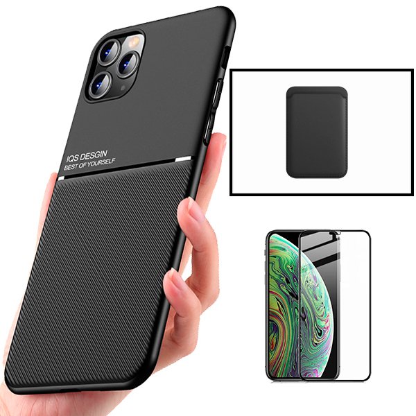 Kit Capa Magnetic Lux + Magnetic Wallet Preto + 5D Full Cover para Apple iPhone 13 Pro Max