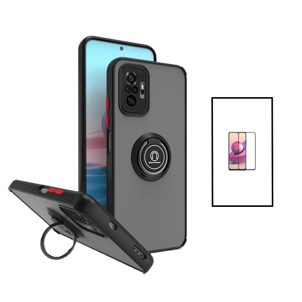 Kit Capa Magnetic Ring Anti Choque Camera Protection + Película 5D Full Cover para Xiaomi Redmi Note 10 Pro - Preto
