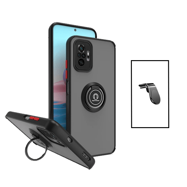 Kit Capa Magnetic Ring Anti Choque Camera Protection + Suporte Magnético L Safe Driving Carro para Xiaomi Redmi Note 10 Pro - Preto