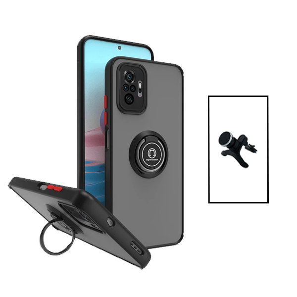 Kit Capa Magnetic Ring Anti Choque Camera Protection + Suporte Magnético Reforçado de Carro para Xiaomi Redmi Note 10 Pro - Preto