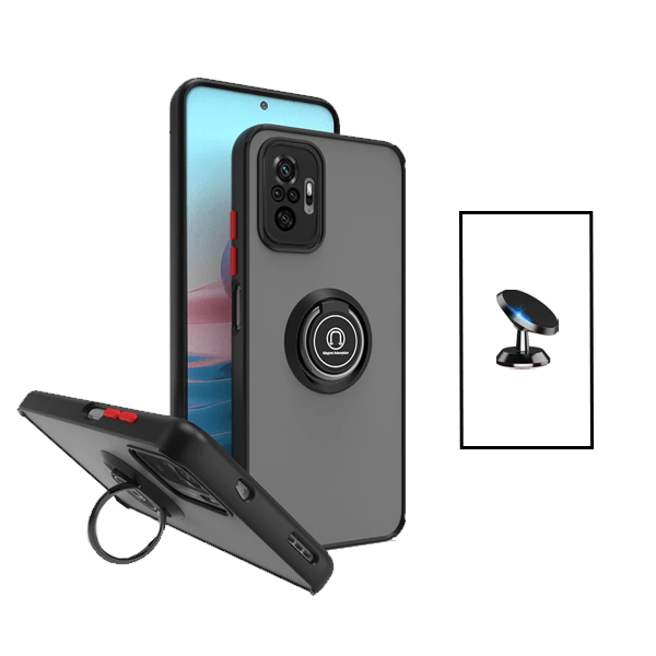 Kit Capa Magnetic Ring Anti Choque Camera Protection + Suporte Magnético de Carro para Xiaomi Redmi Note 10 Pro - Preto