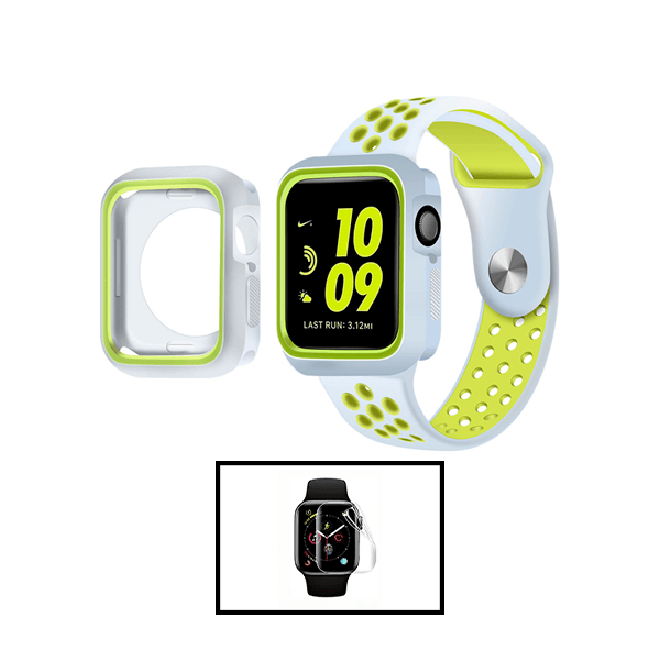 Kit Capa Military DoubleColor + Bracelete SportyStyle + Película de Hydrogel para Apple Watch Series 7 - 41mm - Cinza / Verde