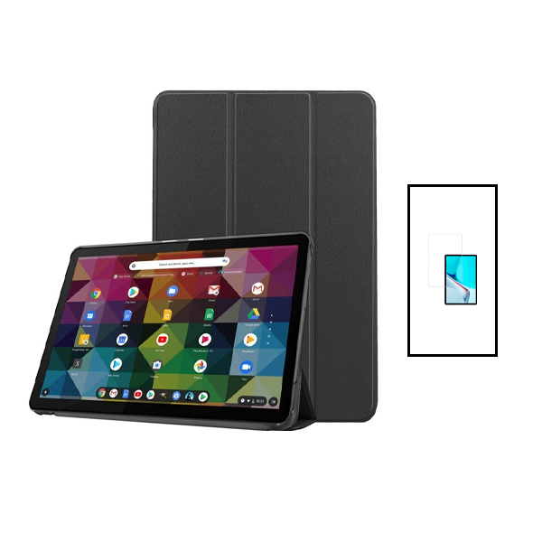 Kit Capa Premium Leather Anti-Impact Protection + Vidro Premium Full Cover para Lenovo P11 PRO 2GEN - Preto
