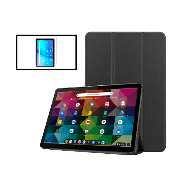 Kit Capa Premium Leather Anti-Impact Protection + Vidro Premium Full Cover para TCL Tab 10s - Preto