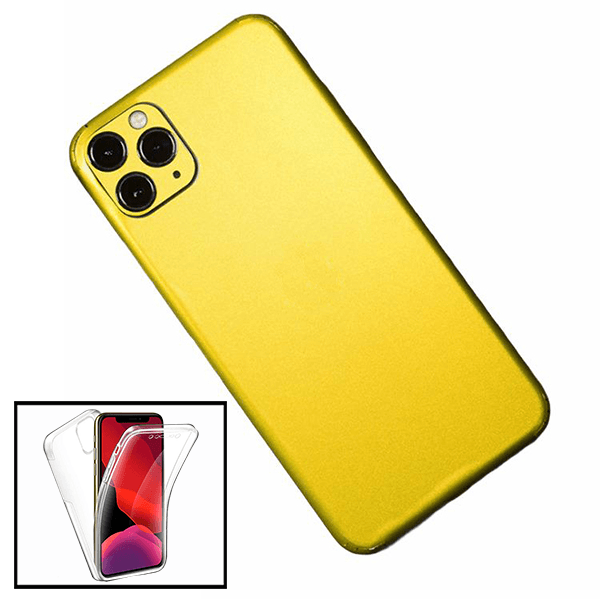 Kit Película Traseira Full-Edged SurfaceStickers + Capa 3x1 360° Impact Protection para Apple iPhone 12 - Ouro