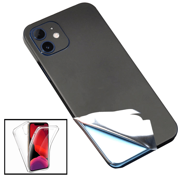 Kit Película Traseira Full-Edged SurfaceStickers + Capa 3x1 360° Impact Protection para Apple iPhone 12 - Preto