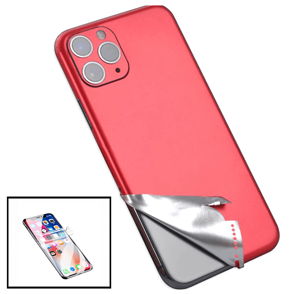Kit Película Traseira Full-Edged SurfaceStickers + Película Hydrogel Full Cover Frente para Apple iPhone 11 Pro Max - Vermelho