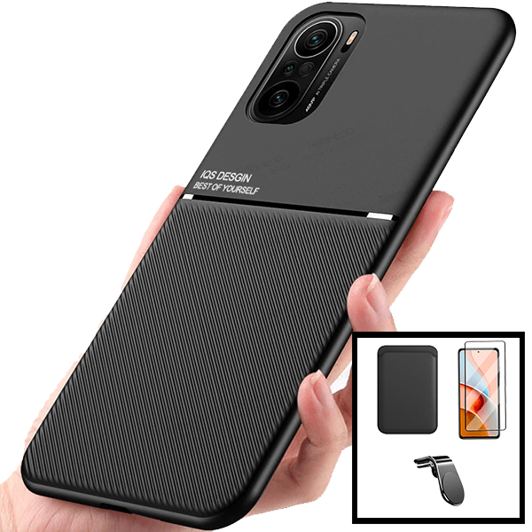 Kit Capa Magnetic Lux + Magnetic Wallet Preto + 5D Full Cover + Suporte Magnético L Safe Driving para Xiaomi Mi 11X Pro