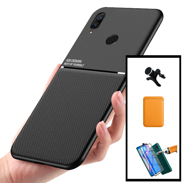 Kit Capa Magnetic Lux + Magnetic Wallet Laranja + 5D Full Cover + Suporte Magnético de Carro Reforçado para Huawei P Smart Z