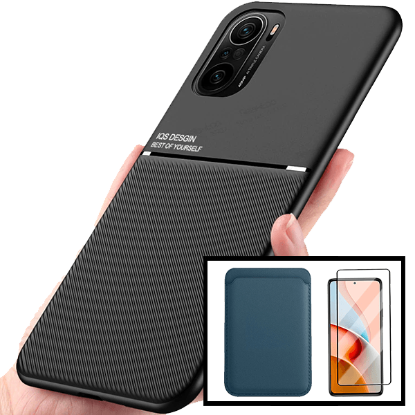 Kit Capa Magnetic Lux + Magnetic Wallet Azul + 5D Full Cover para Xiaomi Mi 11X Pro