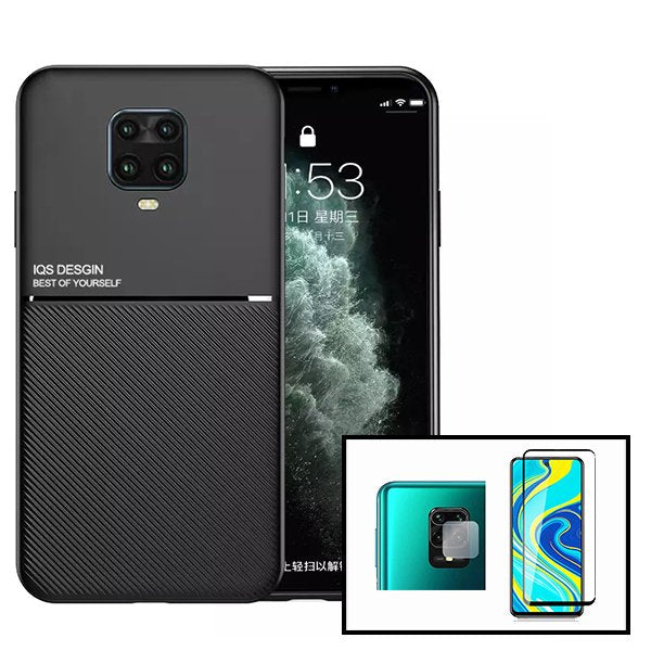 Kit Capa Magnetic Lux + 5D Full Cover + Película de Câmara Traseira para Xiaomi Redmi Note 9 Pro Max