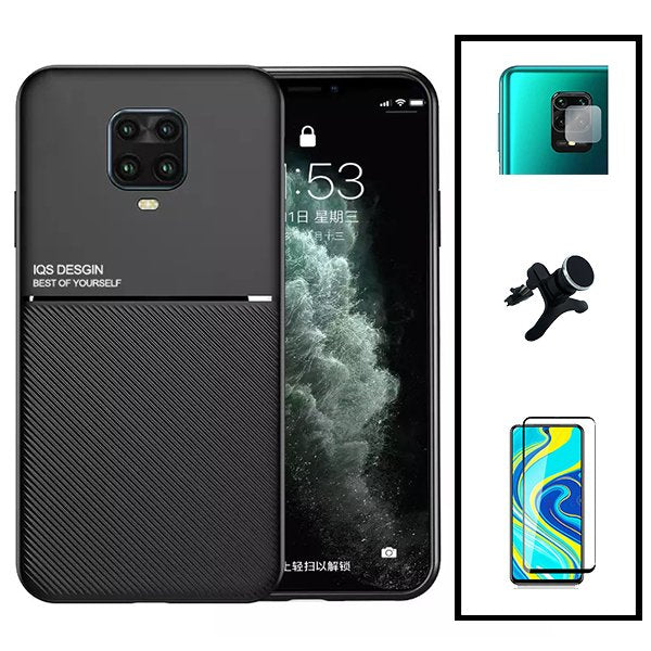 Kit Capa Magnetic Lux + Anti-Spy 5D Full Cover + Película de Câmara Traseira + Suporte Magnético de Carro Reforçado para Xiaomi Redmi Note 9 Pro Max