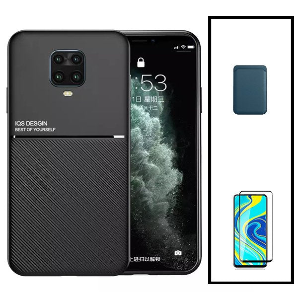 Kit Capa Magnetic Lux + Magnetic Wallet Azul + 5D Full Cover para Xiaomi Redmi Note 10 Lite
