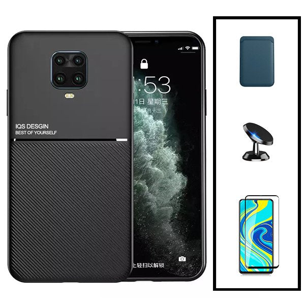 Kit Capa Magnetic Lux + Magnetic Wallet Azul + 5D Full Cover + Suporte Magnético de Carro para Xiaomi Redmi Note 10 Lite