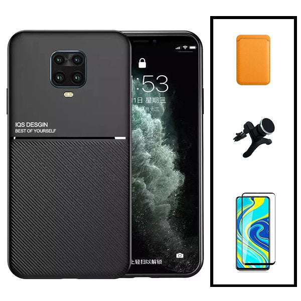 Kit Capa Magnetic Lux + Magnetic Wallet Laranja + 5D Full Cover + Suporte Magnético de Carro Reforçado para Xiaomi Redmi Note 10 Lite