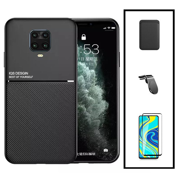 Kit Capa Magnetic Lux + Magnetic Wallet Azul + 5D Full Cover + Suporte Magnético L Safe Driving para Xiaomi Redmi Note 10 Lite