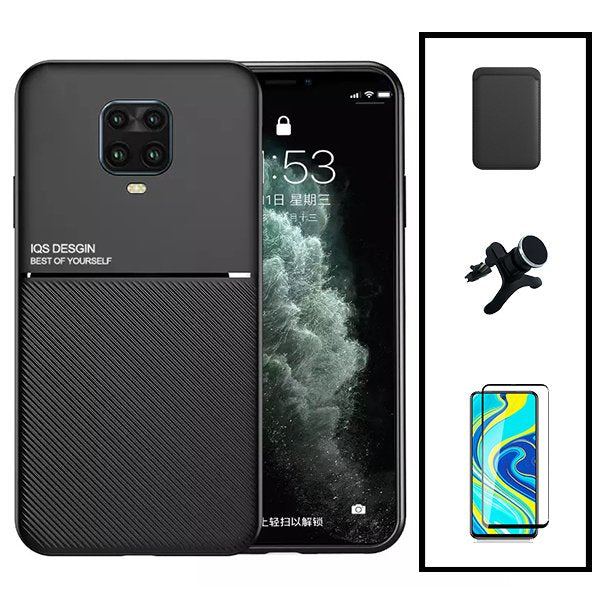 Kit Capa Magnetic Lux + Magnetic Wallet Azul + 5D Full Cover + Suporte Magnético de Carro Reforçado para Xiaomi Redmi Note 10 Lite