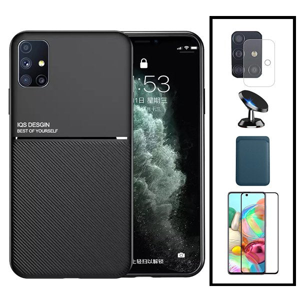 Kit Capa Magnetic Lux + Magnetic Wallet Azul + 5D Full Cover + Película de Câmara Traseira + Suporte Magnético de Carro para Samsung Galaxy A51 5G