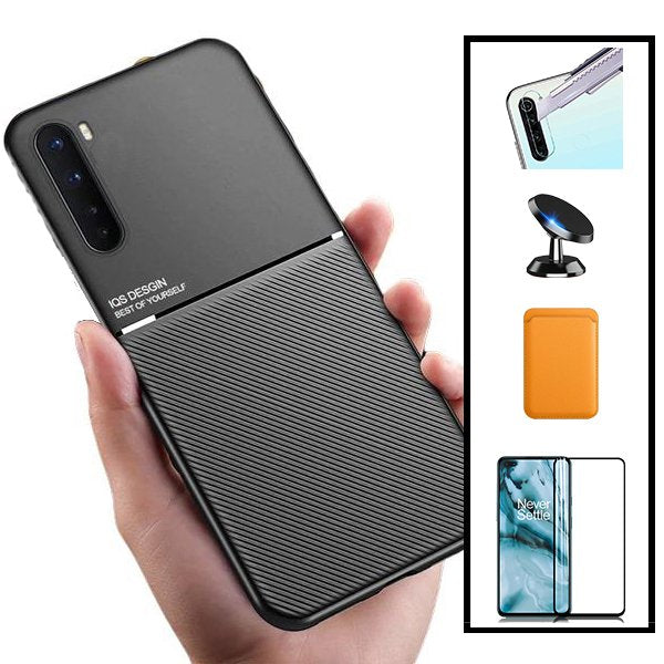Kit Capa Magnetic Lux + Magnetic Wallet Laranja + 5D Full Cover + Película de Câmara Traseira + Suporte Magnético de Carro para Oppo Reno3