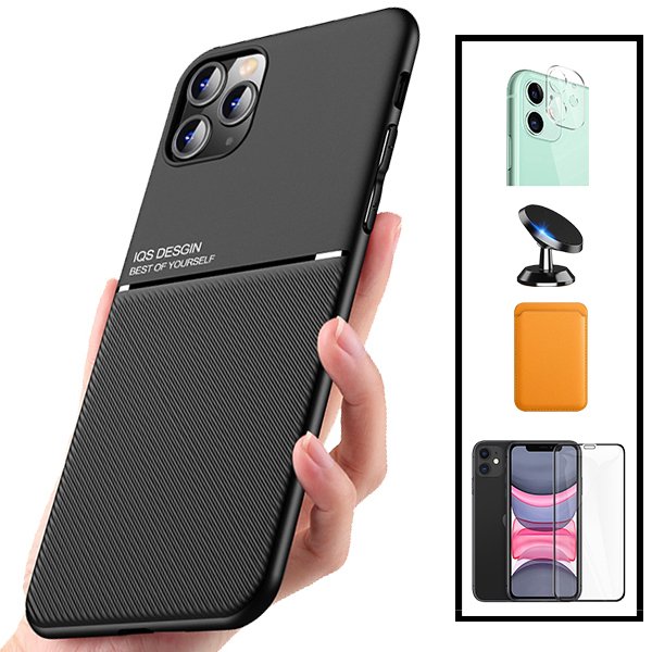 Kit Capa Magnetic Lux + Magnetic Wallet Laranja + 5D Full Cover + Película de Câmara Traseira + Suporte Magnético de Carro para Xiaomi Mi 11 Lite
