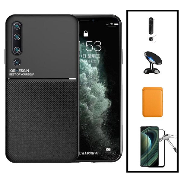 Kit Capa Magnetic Lux + Magnetic Wallet Laranja + 5D Full Cover + Película de Câmara Traseira + Suporte Magnético de Carro para Xiaomi Mi 10 Pro 5G
