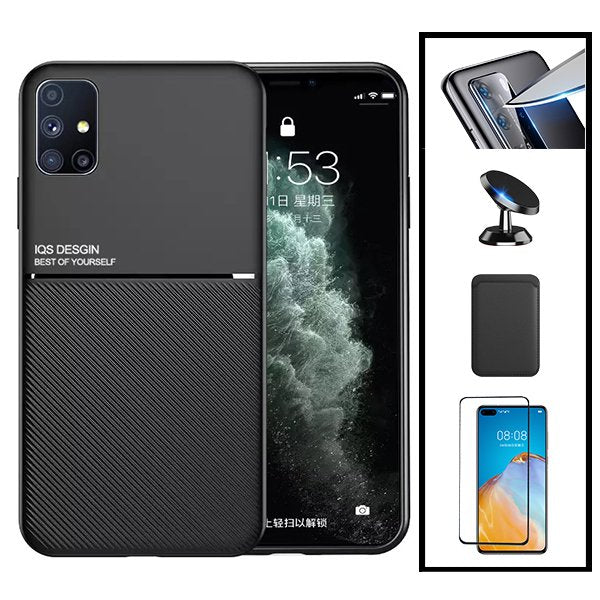 Kit Capa Magnetic Lux + Magnetic Wallet Preto + 5D Full Cover + Película de Câmara Traseira + Suporte Magnético de Carro para Huawei P40 Pro+