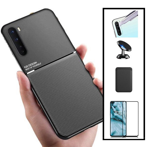 Kit Capa Magnetic Lux + Magnetic Wallet Preto + 5D Full Cover + Película de Câmara Traseira + Suporte Magnético de Carro para Oppo Reno3