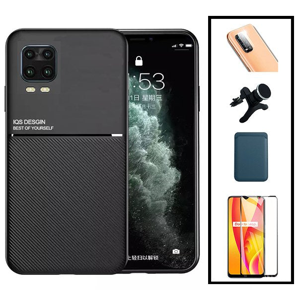 Kit Capa Magnetic Lux + Magnetic Wallet Azul + 5D Full Cover + Película de Câmara Traseira + Suporte Magnético de Carro Reforçado para Xiaomi Mi 10 Lite 5G