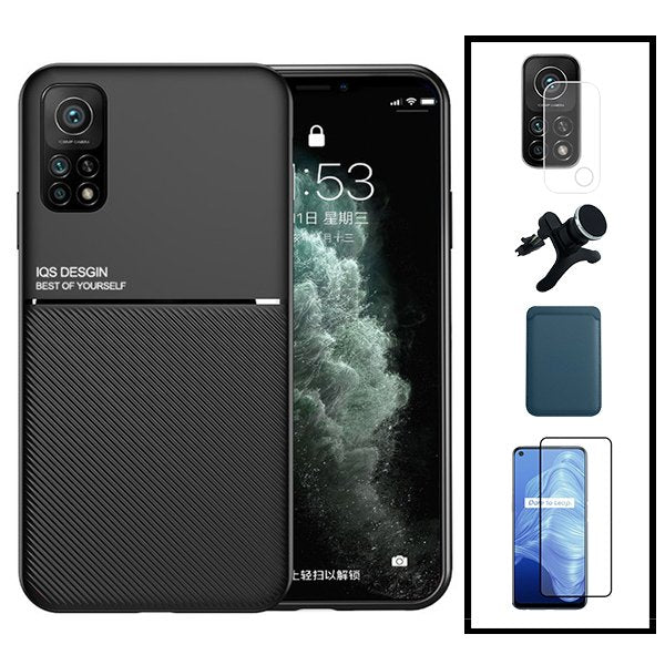Kit Capa Magnetic Lux + Magnetic Wallet Azul + 5D Full Cover + Película de Câmara Traseira + Suporte Magnético de Carro Reforçado para Xiaomi Redmi K30s