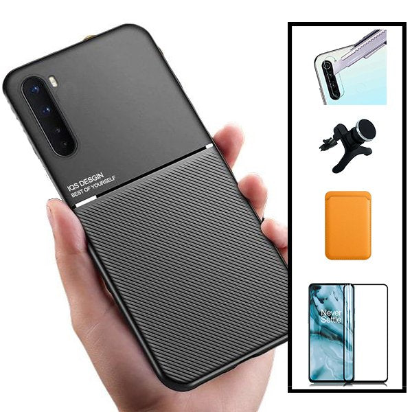 Kit Capa Magnetic Lux + Magnetic Wallet Laranja + 5D Full Cover + Película de Câmara Traseira + Suporte Magnético de Carro Reforçado para Realme 6 Pro
