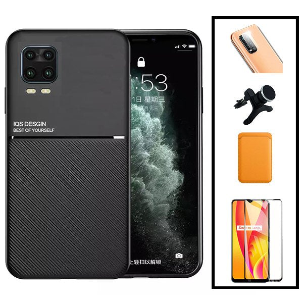 Kit Capa Magnetic Lux + Magnetic Wallet Laranja + 5D Full Cover + Película de Câmara Traseira + Suporte Magnético de Carro Reforçado para Xiaomi Mi 10 Youth 5G