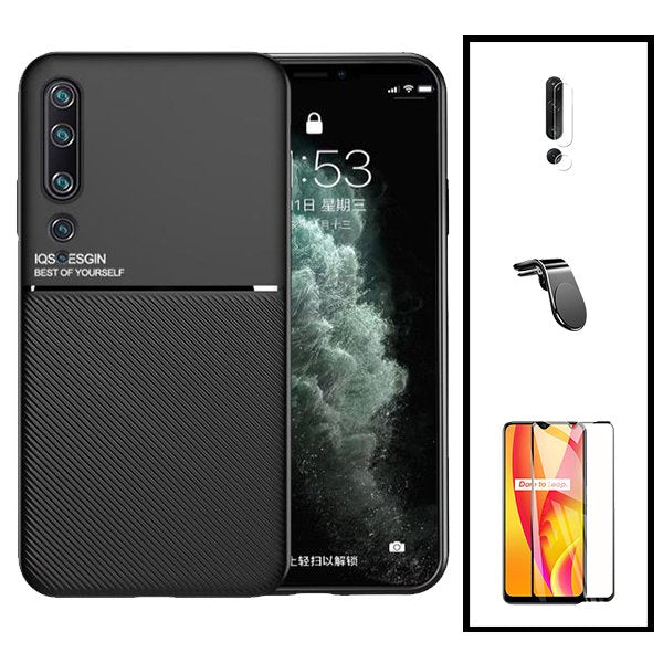 Kit Capa Magnetic Lux + 5D Full Cover + Película de Câmara Traseira + Suporte Magnético L Safe Driving para Xiaomi Mi Note 10 Pro