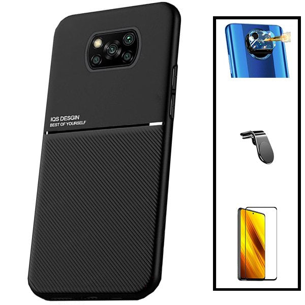 Kit Capa Magnetic Lux + 5D Full Cover + Película de Câmara + Suporte Magnético L Safe Driving para Xiaomi Poco X3 NFC