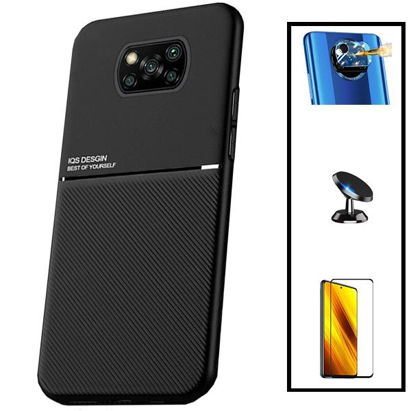Kit Capa Magnetic Lux + 5D Full Cover + Película de Câmara Traseira + Suporte Magnético de Carro para Xiaomi Poco X3 NFC