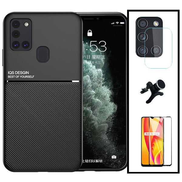 Kit Capa Magnetic Lux + 5D Full Cover + Película de Câmara Traseira + Suporte Magnético de Carro Reforçado para Samsung Galaxy M30s