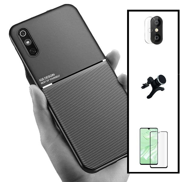 Kit Capa Magnetic Lux + 5D Full Cover + Película de Câmara Traseira + Suporte Magnético de Carro Reforçado para Xiaomi Redmi 9A Sport