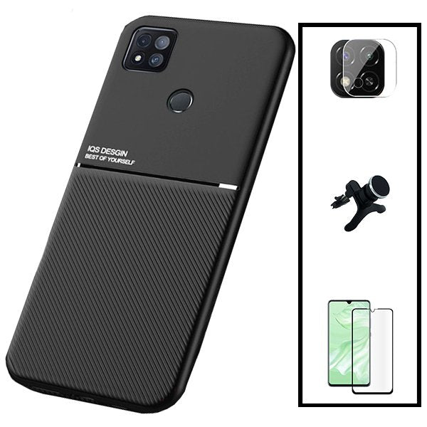 Kit Capa Magnetic Lux + 5D Full Cover + Película de Câmara Traseira + Suporte Magnético de Carro Reforçado para Xiaomi Poco C31
