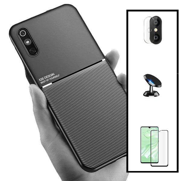 Kit Capa Magnetic Lux + 5D Full Cover + Película de Câmara Traseira + Suporte Magnético de Carro para Xiaomi Redmi 9A Sport