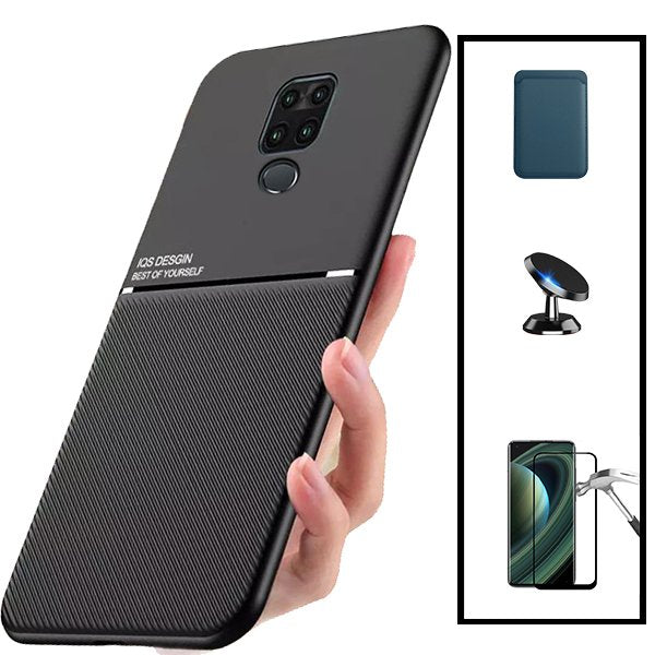 Kit Capa Magnetic Lux + Magnetic Wallet Azul + 5D Full Cover + Suporte Magnético de Carro para Xiaomi Redmi 10X 4G
