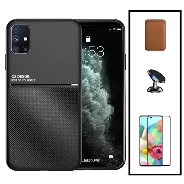Kit Capa Magnetic Lux + Magnetic Wallet Castanho + 5D Full Cover + Suporte Magnético de Carro para Samsung Galaxy A51 5G