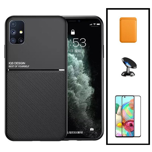 Kit Capa Magnetic Lux + Magnetic Wallet Laranja + 5D Full Cover + Suporte Magnético de Carro para Samsung Galaxy A31